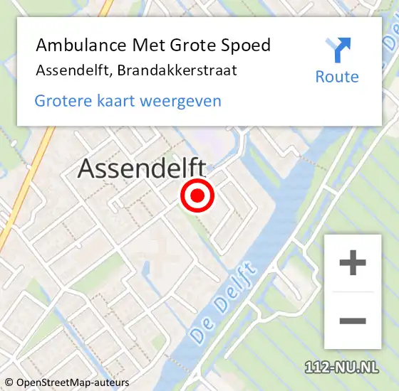 Locatie op kaart van de 112 melding: Ambulance Met Grote Spoed Naar Assendelft, Brandakkerstraat op 22 oktober 2022 10:56