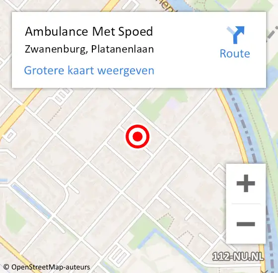 Locatie op kaart van de 112 melding: Ambulance Met Spoed Naar Zwanenburg, Platanenlaan op 22 oktober 2022 11:03