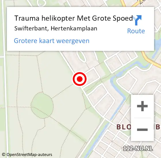 Locatie op kaart van de 112 melding: Trauma helikopter Met Grote Spoed Naar Swifterbant, Hertenkamplaan op 22 oktober 2022 11:44