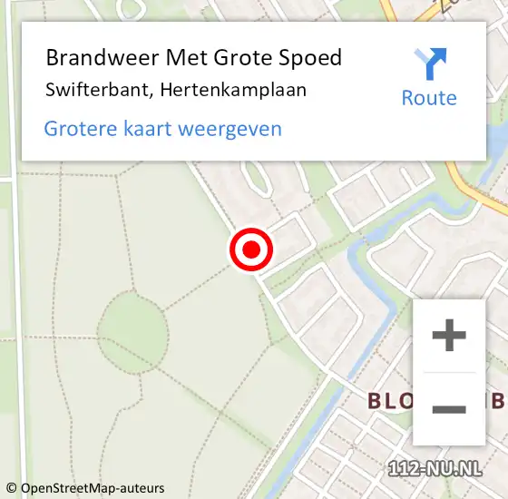 Locatie op kaart van de 112 melding: Brandweer Met Grote Spoed Naar Swifterbant, Hertenkamplaan op 22 oktober 2022 11:53