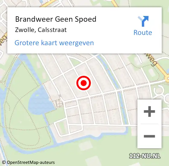 Locatie op kaart van de 112 melding: Brandweer Geen Spoed Naar Zwolle, Calsstraat op 22 oktober 2022 11:55