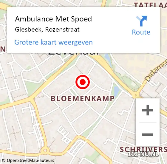 Locatie op kaart van de 112 melding: Ambulance Met Spoed Naar Giesbeek, Rozenstraat op 22 oktober 2022 12:05