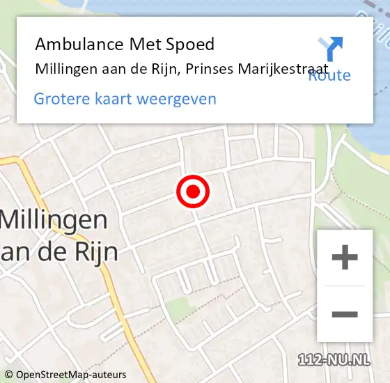 Locatie op kaart van de 112 melding: Ambulance Met Spoed Naar Millingen aan de Rijn, Prinses Marijkestraat op 22 oktober 2022 12:11