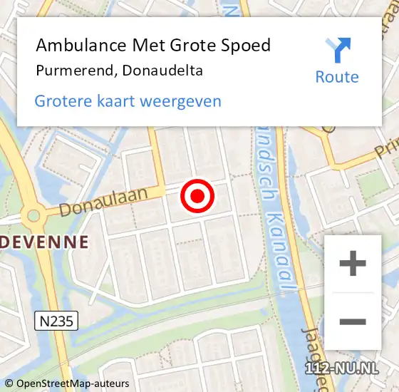 Locatie op kaart van de 112 melding: Ambulance Met Grote Spoed Naar Purmerend, Donaudelta op 22 oktober 2022 12:50