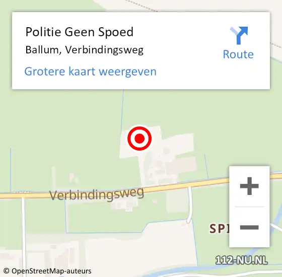 Locatie op kaart van de 112 melding: Politie Geen Spoed Naar Ballum, Verbindingsweg op 22 oktober 2022 12:50