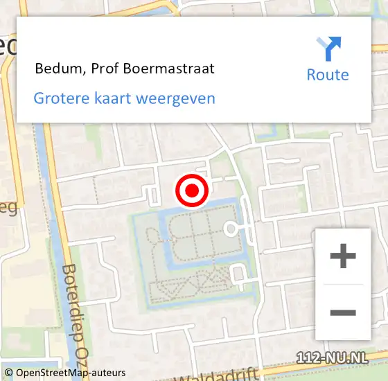 Locatie op kaart van de 112 melding:  Bedum, Prof Boermastraat op 22 oktober 2022 12:58