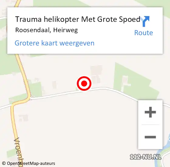 Locatie op kaart van de 112 melding: Trauma helikopter Met Grote Spoed Naar Roosendaal, Heirweg op 22 oktober 2022 13:10