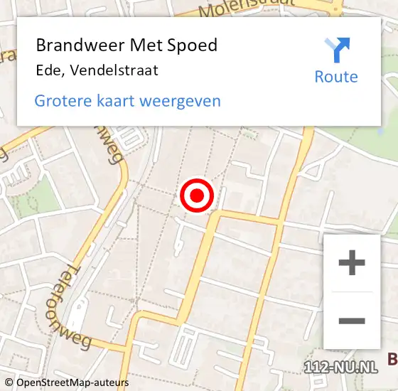 Locatie op kaart van de 112 melding: Brandweer Met Spoed Naar Ede, Vendelstraat op 22 oktober 2022 13:34