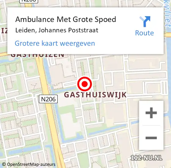 Locatie op kaart van de 112 melding: Ambulance Met Grote Spoed Naar Leiden, Johannes Poststraat op 22 oktober 2022 13:51