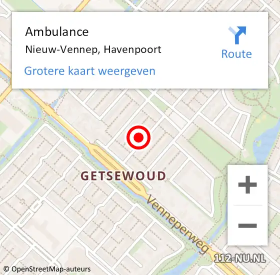 Locatie op kaart van de 112 melding: Ambulance Nieuw-Vennep, Havenpoort op 22 oktober 2022 14:05