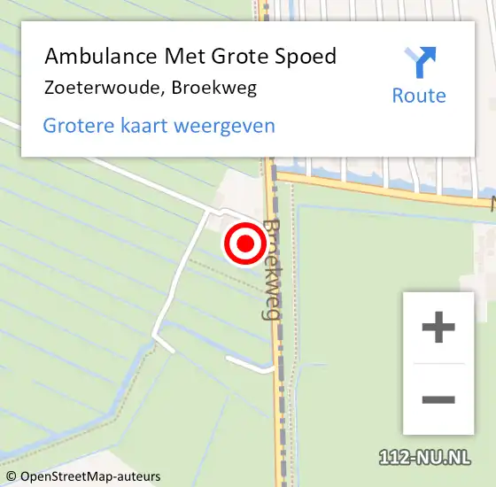 Locatie op kaart van de 112 melding: Ambulance Met Grote Spoed Naar Zoeterwoude, Broekweg op 22 oktober 2022 14:07