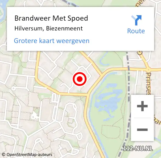 Locatie op kaart van de 112 melding: Brandweer Met Spoed Naar Hilversum, Biezenmeent op 22 oktober 2022 14:07