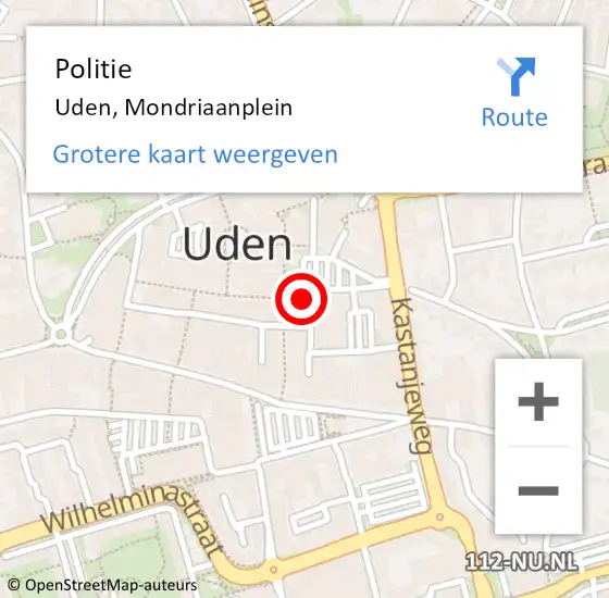 Locatie op kaart van de 112 melding: Politie Uden, Mondriaanplein op 22 oktober 2022 14:11