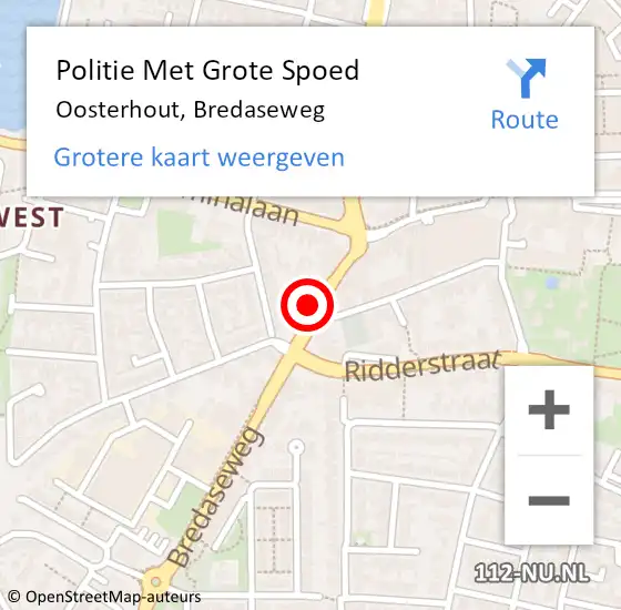 Locatie op kaart van de 112 melding: Politie Met Grote Spoed Naar Oosterhout, Bredaseweg op 22 oktober 2022 14:19