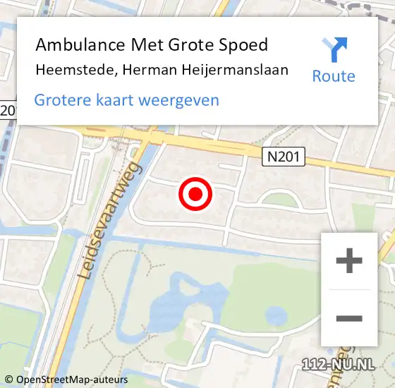 Locatie op kaart van de 112 melding: Ambulance Met Grote Spoed Naar Heemstede, Herman Heijermanslaan op 22 oktober 2022 14:26