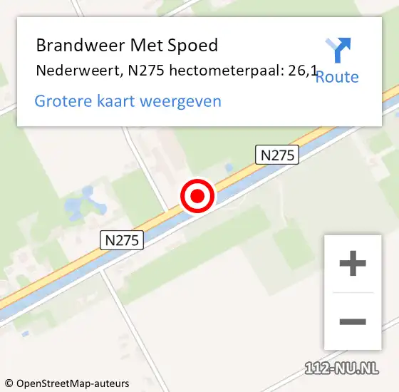 Locatie op kaart van de 112 melding: Brandweer Met Spoed Naar Nederweert, N275 hectometerpaal: 26,1 op 22 oktober 2022 14:26