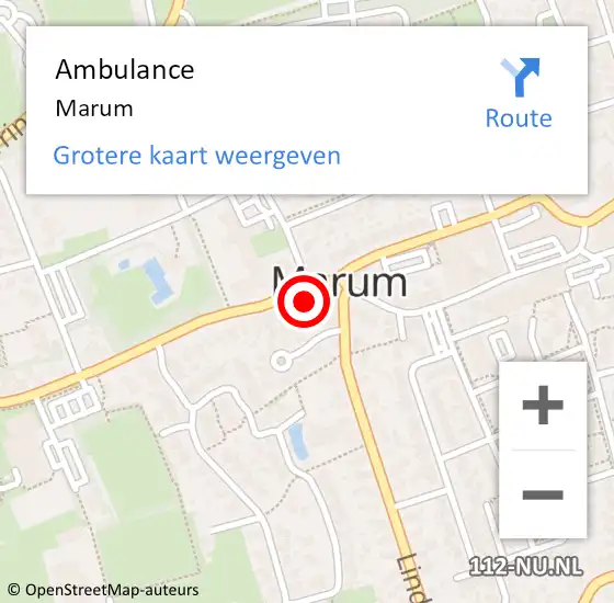 Locatie op kaart van de 112 melding: Ambulance Marum op 22 oktober 2022 14:33