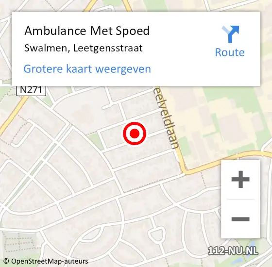 Locatie op kaart van de 112 melding: Ambulance Met Spoed Naar Swalmen, Leetgensstraat op 22 oktober 2022 14:42