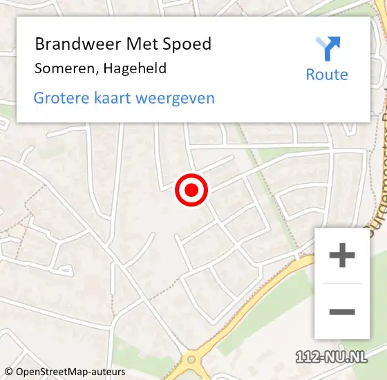 Locatie op kaart van de 112 melding: Brandweer Met Spoed Naar Someren, Hageheld op 22 oktober 2022 14:53