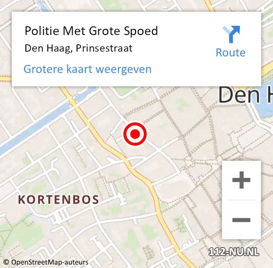 Locatie op kaart van de 112 melding: Politie Met Grote Spoed Naar Den Haag, Prinsestraat op 22 oktober 2022 15:07