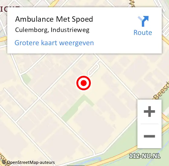 Locatie op kaart van de 112 melding: Ambulance Met Spoed Naar Culemborg, Industrieweg op 22 oktober 2022 15:08