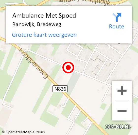 Locatie op kaart van de 112 melding: Ambulance Met Spoed Naar Randwijk, Bredeweg op 22 oktober 2022 15:10