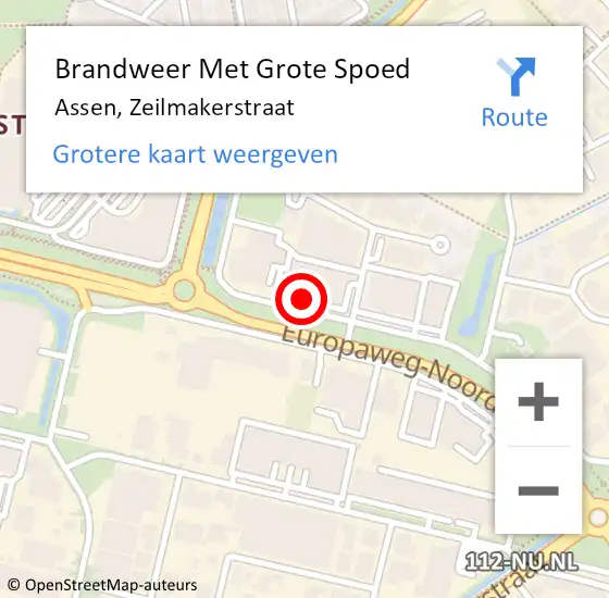 Locatie op kaart van de 112 melding: Brandweer Met Grote Spoed Naar Assen, Zeilmakerstraat op 22 oktober 2022 15:12