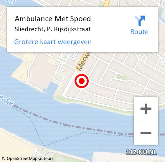 Locatie op kaart van de 112 melding: Ambulance Met Spoed Naar Sliedrecht, P. Rijsdijkstraat op 22 oktober 2022 15:12