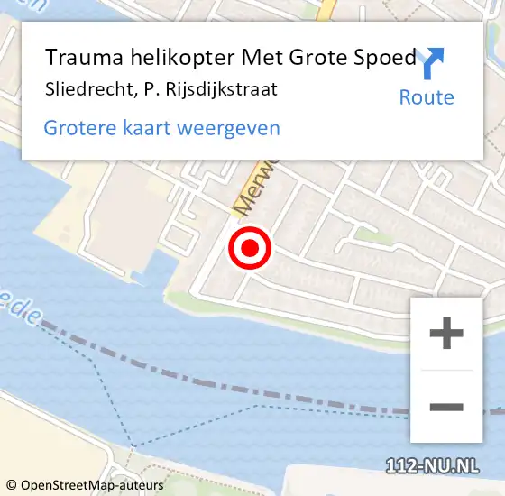 Locatie op kaart van de 112 melding: Trauma helikopter Met Grote Spoed Naar Sliedrecht, P. Rijsdijkstraat op 22 oktober 2022 15:14