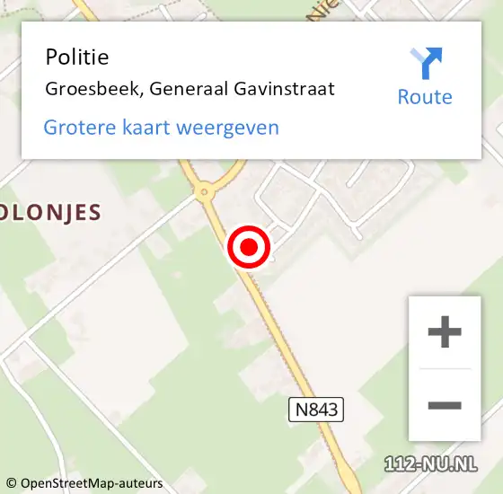 Locatie op kaart van de 112 melding: Politie Groesbeek, Generaal Gavinstraat op 22 oktober 2022 15:18