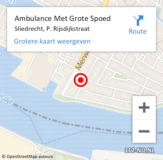 Locatie op kaart van de 112 melding: Ambulance Met Grote Spoed Naar Sliedrecht, P. Rijsdijkstraat op 22 oktober 2022 15:18