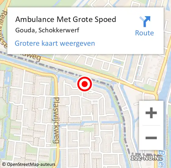 Locatie op kaart van de 112 melding: Ambulance Met Grote Spoed Naar Gouda, Schokkerwerf op 22 oktober 2022 15:29