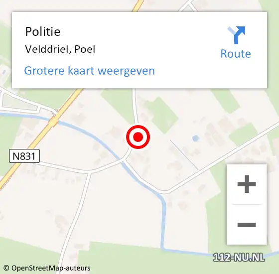 Locatie op kaart van de 112 melding: Politie Velddriel, Poel op 22 oktober 2022 15:45