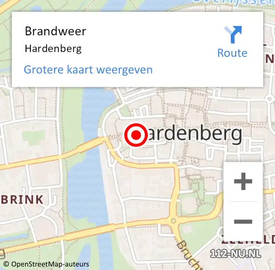 Locatie op kaart van de 112 melding: Brandweer Hardenberg op 22 oktober 2022 16:08