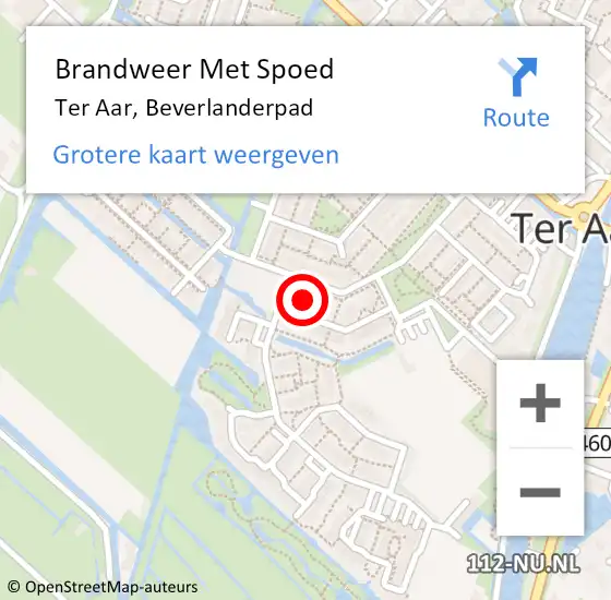 Locatie op kaart van de 112 melding: Brandweer Met Spoed Naar Ter Aar, Beverlanderpad op 22 oktober 2022 16:20