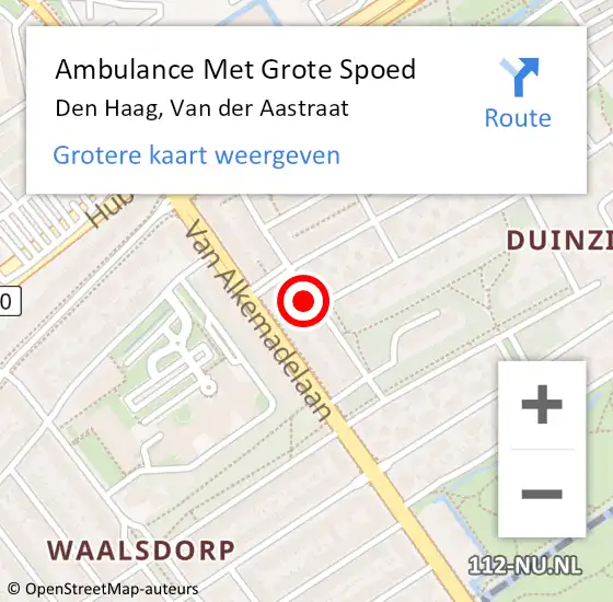 Locatie op kaart van de 112 melding: Ambulance Met Grote Spoed Naar Den Haag, Van der Aastraat op 22 oktober 2022 16:31