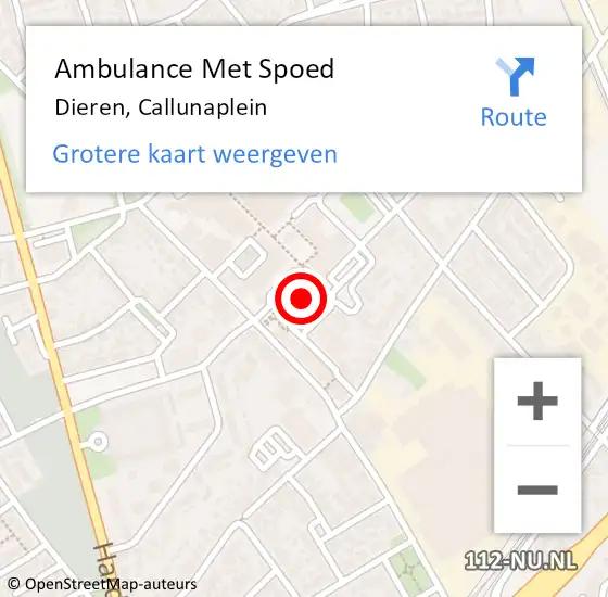 Locatie op kaart van de 112 melding: Ambulance Met Spoed Naar Dieren, Callunaplein op 22 oktober 2022 16:35