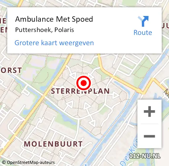 Locatie op kaart van de 112 melding: Ambulance Met Spoed Naar Puttershoek, Polaris op 22 oktober 2022 16:37