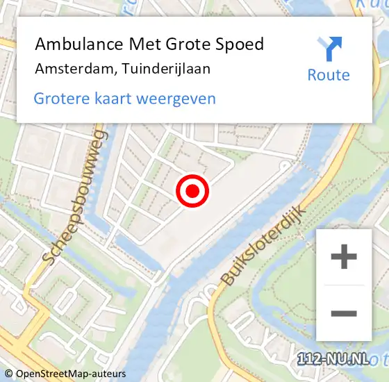 Locatie op kaart van de 112 melding: Ambulance Met Grote Spoed Naar Amsterdam, Tuinderijlaan op 22 oktober 2022 17:00