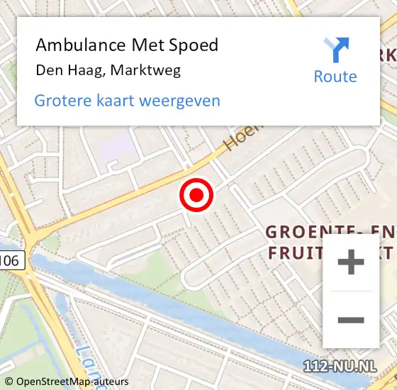 Locatie op kaart van de 112 melding: Ambulance Met Spoed Naar Den Haag, Marktweg op 22 oktober 2022 17:25