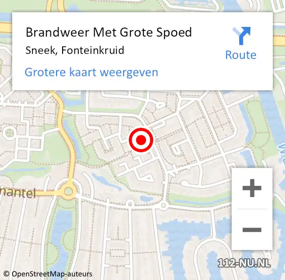 Locatie op kaart van de 112 melding: Brandweer Met Grote Spoed Naar Sneek, Fonteinkruid op 2 augustus 2014 12:40