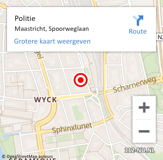 Locatie op kaart van de 112 melding: Politie Maastricht, Spoorweglaan op 22 oktober 2022 17:33