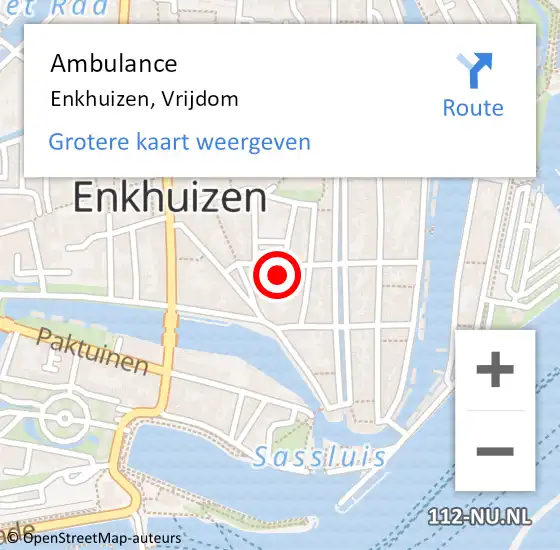 Locatie op kaart van de 112 melding: Ambulance Enkhuizen, Vrijdom op 22 oktober 2022 18:49