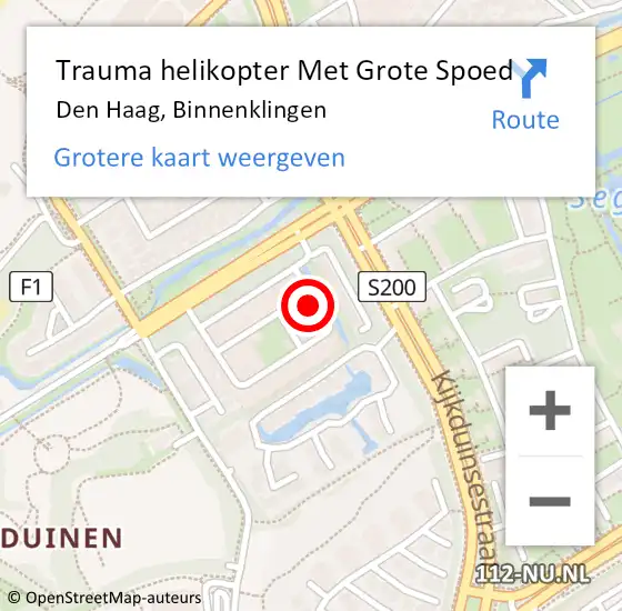 Locatie op kaart van de 112 melding: Trauma helikopter Met Grote Spoed Naar Den Haag, Binnenklingen op 22 oktober 2022 18:52