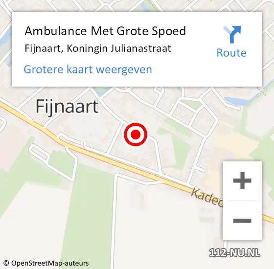 Locatie op kaart van de 112 melding: Ambulance Met Grote Spoed Naar Fijnaart, Koningin Julianastraat op 22 oktober 2022 18:53