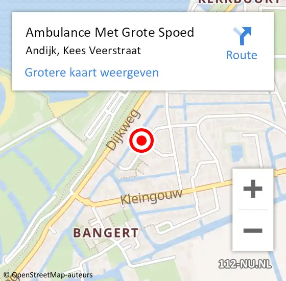 Locatie op kaart van de 112 melding: Ambulance Met Grote Spoed Naar Andijk, Kees Veerstraat op 22 oktober 2022 18:54
