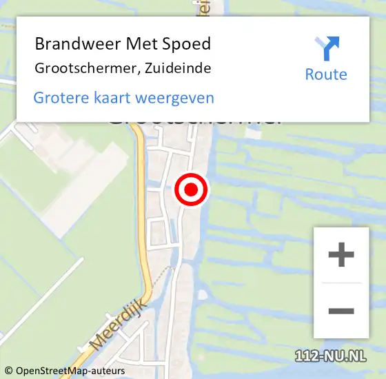 Locatie op kaart van de 112 melding: Brandweer Met Spoed Naar Grootschermer, Zuideinde op 22 oktober 2022 18:59