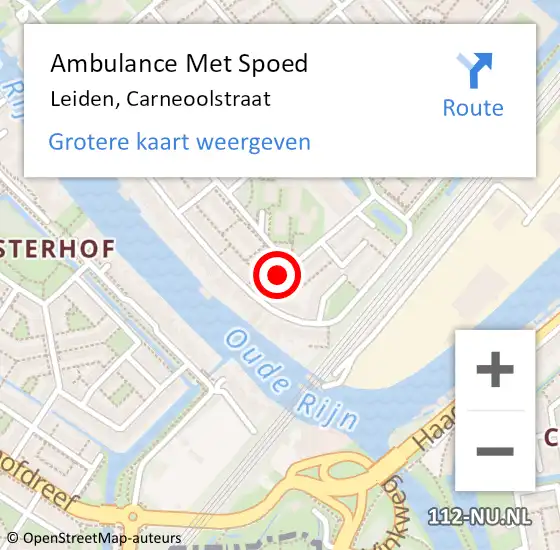 Locatie op kaart van de 112 melding: Ambulance Met Spoed Naar Leiden, Carneoolstraat op 22 oktober 2022 19:24
