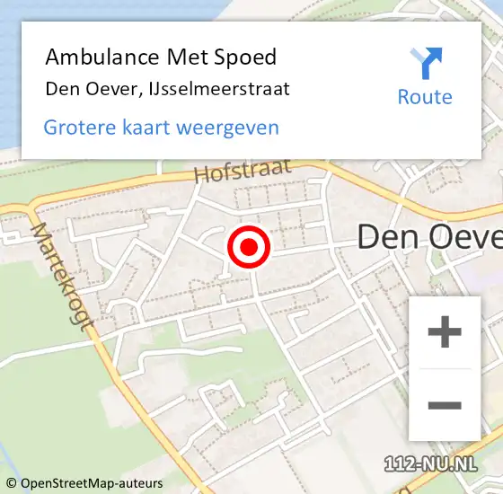 Locatie op kaart van de 112 melding: Ambulance Met Spoed Naar Den Oever, IJsselmeerstraat op 22 oktober 2022 19:34