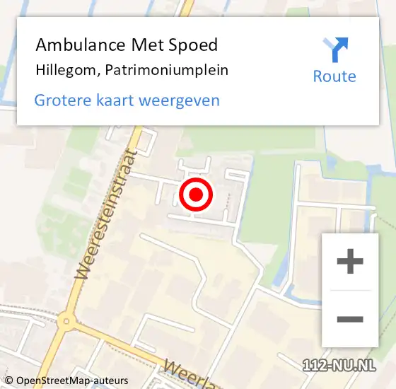 Locatie op kaart van de 112 melding: Ambulance Met Spoed Naar Hillegom, Patrimoniumplein op 22 oktober 2022 19:35